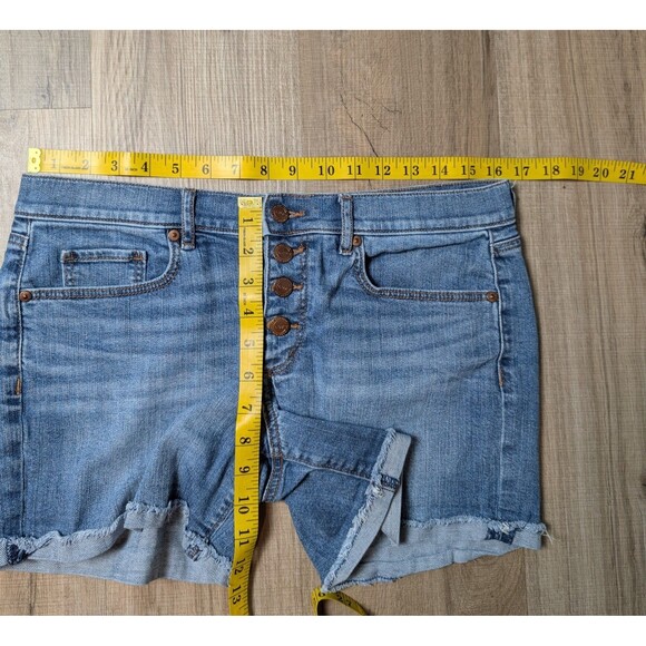 Loft Size 6 Denim Shorts Button Fly Rolled Cuffs Whiskered Medium Wash Boho - Picture 7 of 8